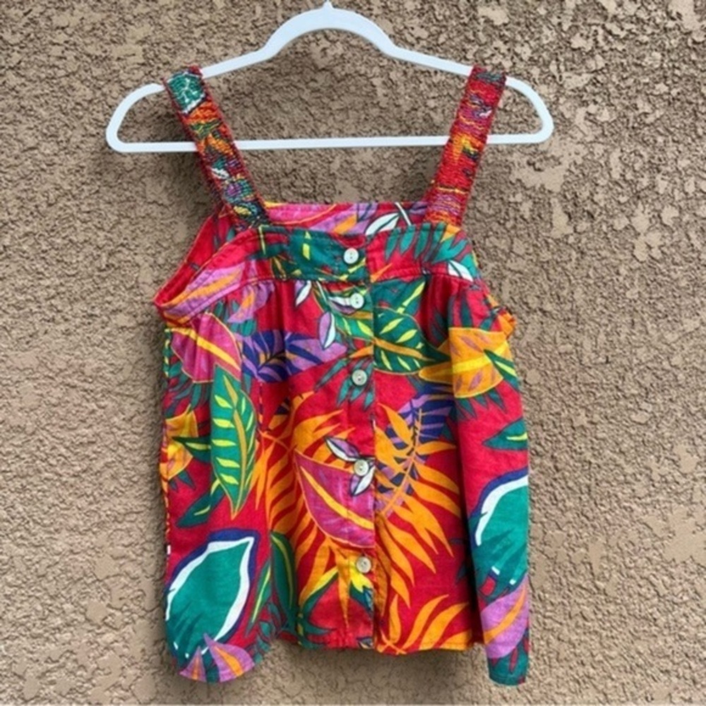 C&C California Red Tropical Print Button-Front Tank